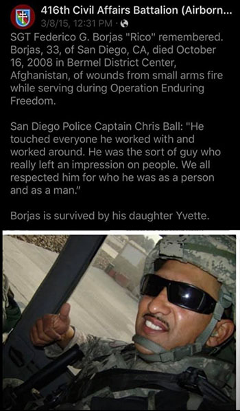 Lawrence Lewis honors Sergeant Federico G. Borjas